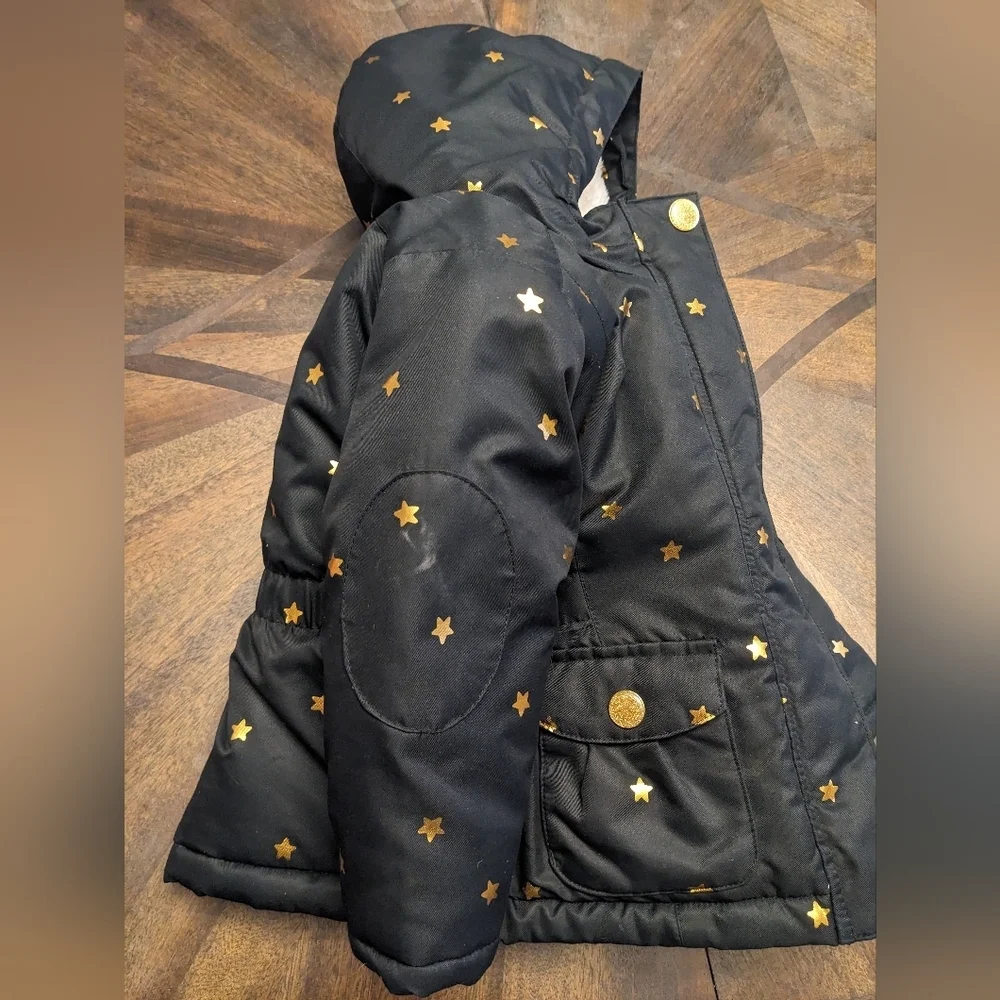 Cat & Jack Toddler Girls Black Puffer Jacket Gold Star Print Lined Hood